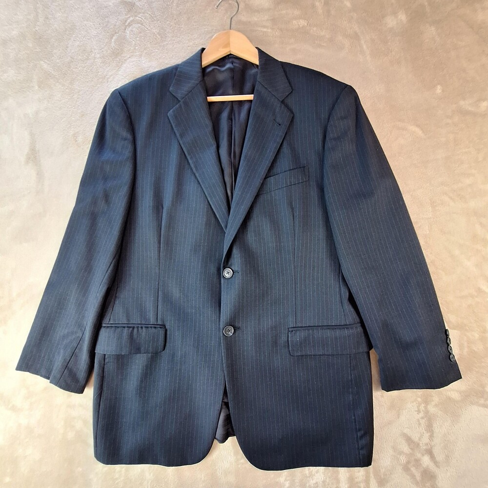 Joseph Abboud Suit Jacket Mens 41R Blue Pinstripe Wool Silk Double Vent USA